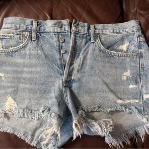 Agolde Light Blue Distressed Jean Shorts